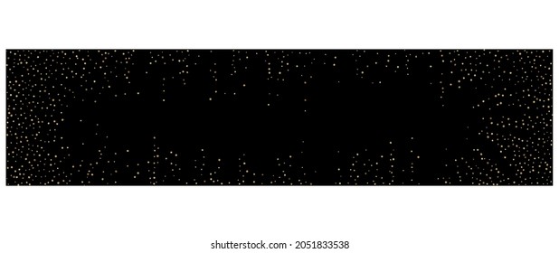 Goldener Konfetti-Effekt Vektorpanorama-schwarzer Hintergrund. Reiche Staubeinladung. Yellow Dot Glamour Banner. Glühender transparenter Hintergrund.
