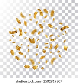 Golden confetti. Explosion of gold ribbon particles. Festive falling glitter. Award holiday magic effect. Luxury glamour serpentine decoration. Vector illustration EPS 10.