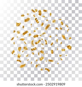 Golden confetti. Explosion of gold ribbon particles. Festive falling glitter. Award holiday magic effect. Luxury glamour serpentine decoration. Vector illustration EPS 10.