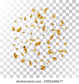 Golden confetti. Explosion of gold ribbon particles. Festive falling glitter. Award holiday magic effect. Luxury glamour serpentine decoration. Vector illustration EPS 10.