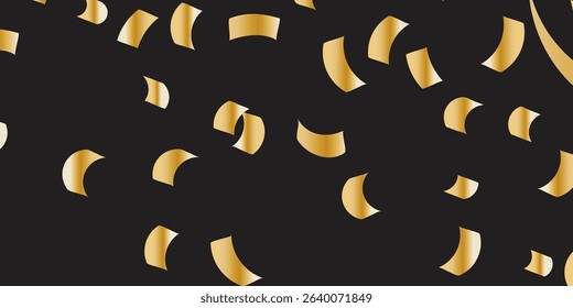Golden Confetti Explosion on Black Canvas: A Luxury Design for New Year’s Eve and Celebration Posters. Glamour falling glitter. New year wallpaper .brochure template. Cover texture design.