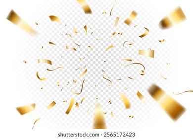 golden confetti explosion on white background. shiny gold confetti on transparent background best for holiday, birthday, celebration party, etc.eps