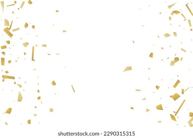 Golden confetti fall on a white background. Flying shiny particles illustration. Decorative element. Luxury background for your design, postcards, invitations, gift, VIP.