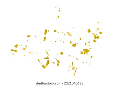 Golden confetti fall on a white background. Flying shiny particles illustration. Decorative element. Luxury background for your design, postcards, invitations, gift, VIP.