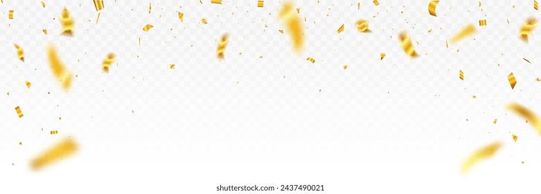 Golden confetti fall from the sky on a transparent background. Valentine’s Day, Birthday, Holiday. party 