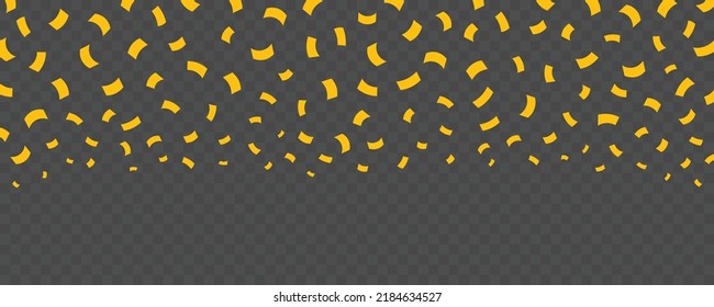 Golden confetti falling decoration for party celebration isolated on transparent background. Vector illustration.