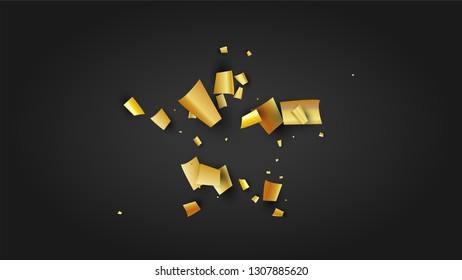Golden Confetti Falling on Black Backdrop. Festive Pattern. Holiday Decoration Elements on Universal Background. Trendy Modern Luxury Template. Vector Background with Many Golden Confetti.