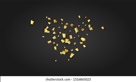 Golden Confetti Falling on Black Backdrop. Trendy Modern Luxury Template. Holiday Decoration Elements on Universal Background. Festive Pattern. Vector Background with Many Golden Confetti.