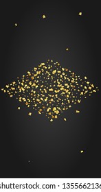 Golden Confetti Falling on Black Backdrop. Festive Pattern. Holiday Decoration Elements on Universal Background. Trendy Modern Luxury Template. Vector Background with Many Golden Confetti.