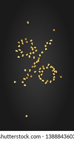 Golden Confetti Falling on Black Backdrop. Holiday Decoration Elements on Universal Background. Trendy Modern Luxury Template. Festive Pattern. Vector Background with Many Golden Confetti.