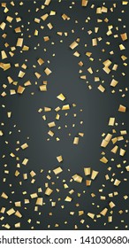 Golden Confetti Falling on Black Backdrop. Holiday Decoration Elements on Universal Background. Trendy Modern Luxury Template. Festive Pattern. Vector Background with Many Golden Confetti.