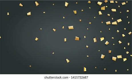 Golden Confetti Falling on Black Backdrop. Festive Pattern. Holiday Decoration Elements on Universal Background. Trendy Modern Luxury Template. Vector Background with Many Golden Confetti.