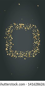 Golden Confetti Falling on Black Backdrop. Holiday Decoration Elements on Universal Background. Trendy Modern Luxury Template. Festive Pattern. Vector Background with Many Golden Confetti.