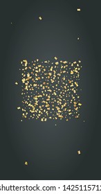 Golden Confetti Falling on Black Backdrop. Trendy Modern Luxury Template. Holiday Decoration Elements on Universal Background. Festive Pattern. Vector Background with Many Golden Confetti.