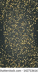 Golden Confetti Falling on Black Backdrop. Trendy Modern Luxury Template. Holiday Decoration Elements on Universal Background. Festive Pattern. Vector Background with Many Golden Confetti.