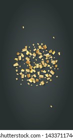 Golden Confetti Falling on Black Backdrop. Trendy Modern Luxury Template. Holiday Decoration Elements on Universal Background. Festive Pattern. Vector Background with Many Golden Confetti.