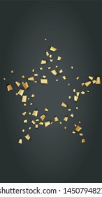 Golden Confetti Falling on Black Backdrop. Festive Pattern. Holiday Decoration Elements on Universal Background. Trendy Modern Luxury Template. Vector Background with Many Golden Confetti.