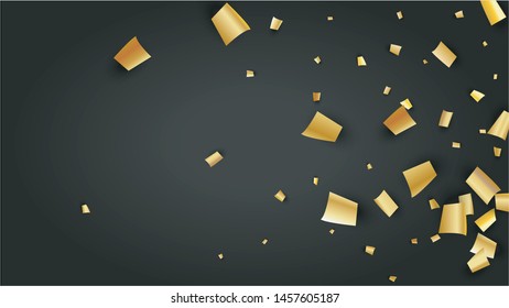 Golden Confetti Falling on Black Backdrop. Festive Pattern. Trendy Modern Luxury Template. Holiday Decoration Elements on Universal Background. Vector Background with Many Golden Confetti.