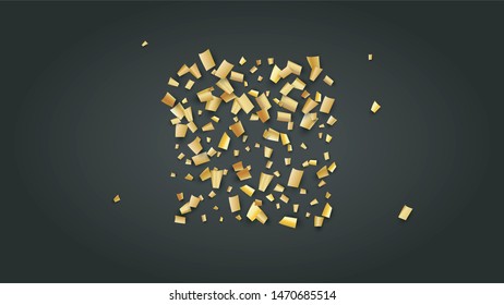 Golden Confetti Falling on Black Backdrop. Holiday Decoration Elements on Universal Background. Trendy Modern Luxury Template. Festive Pattern. Vector Background with Many Golden Confetti.