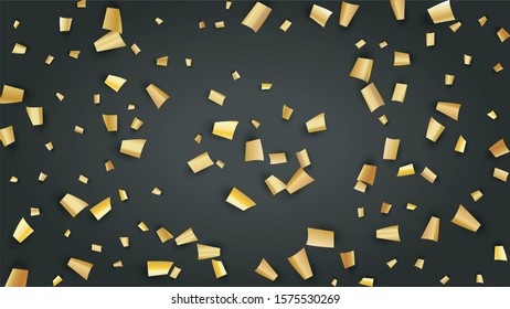 Golden Confetti Falling on Black Backdrop. Trendy Modern Luxury Template. Holiday Decoration Elements on Universal Background. Festive Pattern. Vector Background with Many Golden Confetti.