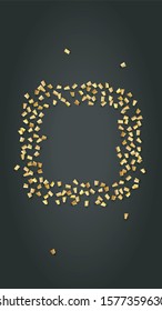 Golden Confetti Falling on Black Backdrop. Holiday Decoration Elements on Universal Background. Festive Pattern. Trendy Modern Luxury Template. Vector Background with Many Golden Confetti.