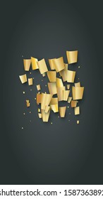 Golden Confetti Falling on Black Backdrop. Holiday Decoration Elements on Universal Background. Festive Pattern. Trendy Modern Luxury Template. Vector Background with Many Golden Confetti.