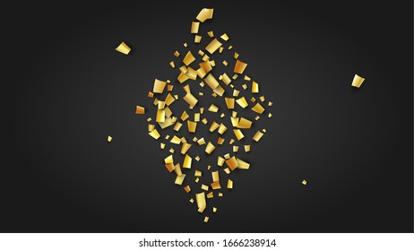 Golden Confetti Falling on Black Backdrop. Festive Pattern. Trendy Modern Luxury Template. Holiday Decoration Elements on Universal Background. Vector Background with Many Golden Confetti.