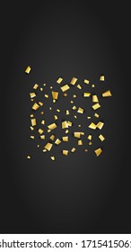 Golden Confetti Falling on Black Backdrop. Festive Pattern. Holiday Decoration Elements on Universal Background. Trendy Modern Luxury Template. Vector Background with Many Golden Confetti.