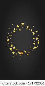 Golden Confetti Falling on Black Backdrop. Festive Pattern. Trendy Modern Luxury Template. Holiday Decoration Elements on Universal Background. Vector Background with Many Golden Confetti.