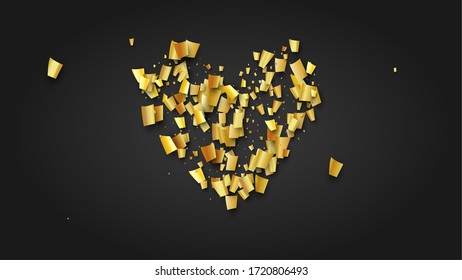 Golden Confetti Falling on Black Backdrop. Trendy Modern Luxury Template. Holiday Decoration Elements on Universal Background. Festive Pattern. Vector Background with Many Golden Confetti.