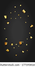 Golden Confetti Falling on Black Backdrop. Holiday Decoration Elements on Universal Background. Trendy Modern Luxury Template. Festive Pattern. Vector Background with Many Golden Confetti.