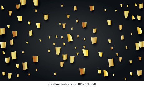 Golden Confetti Falling on Black Backdrop. Holiday Decoration Elements on Universal Background. Trendy Modern Luxury Template. Festive Pattern. Vector Background with Many Golden Confetti.