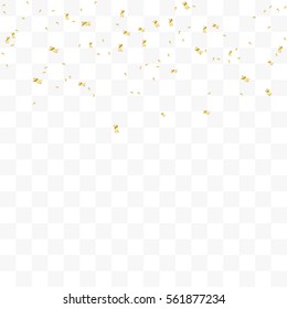 Golden Confetti Falling On Transparent Background. Vector
