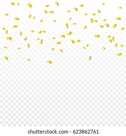 Golden Confetti Falling On Transparent Background. Vector Illustration