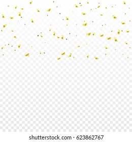 Golden Confetti Falling On Transparent Background. Vector Illustration