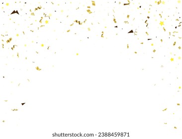 Golden Confetti Falling On White Background. Vector Illustration