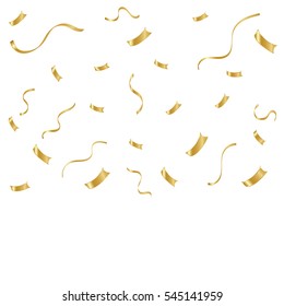 Golden Confetti Falling On White Background. Vector