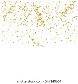 Golden Confetti Falling On White Background. Vector