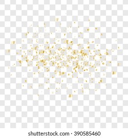 Golden confetti falls isolated. Vector illustration. Many falling confetti 