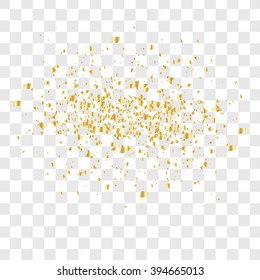 Golden confetti falls isolated. Vector illustration. Many falling confetti 