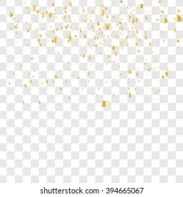 Golden confetti falls isolated. Vector illustration. Many falling confetti 