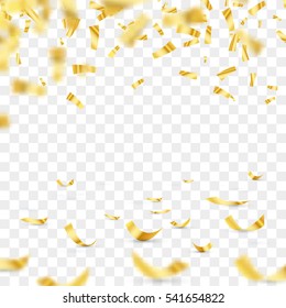 Golden confetti falls isolated. Vector illustration.