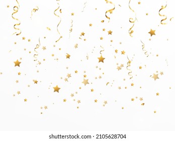 Golden confetti falls on a beautiful background. Falling streamers on stage.	
