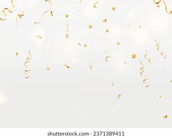 Golden confetti falls on a beautiful background. Falling streamers on stage.	
