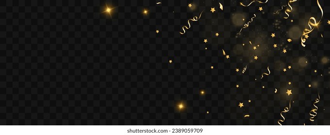 Golden confetti falls on a beautiful background. Falling streamers on stage.	
