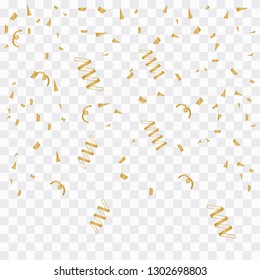 Golden Confetti. Festive Illustration of Falling Shiny Confetti Glitters 
