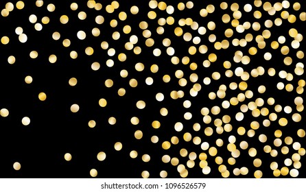 Golden Confetti. Festive Texture with Sparkles on Black Background. Dark Luxury Pattern for Christmas and New Year Decoration, Birthday Invitation, Poster or Greeting Card. Vector Gold Confetti.