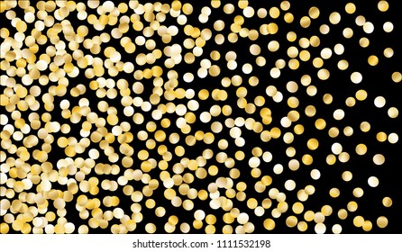 Golden Confetti. Festive Texture with Tinsels on Black Background. Dark Luxury Pattern for Christmas and New Year Decoration, Birthday Invitation, Poster or Greeting Card. Vector Gold Confetti.