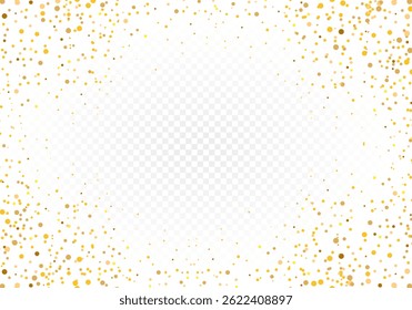 Golden confetti frame on a transparent background, festive decoration for holiday designs. Sparkling glitter border, frame.