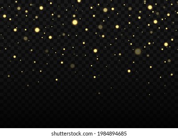 Golden confetti and glitter texture. The dust sparks and golden stars shine with special light.